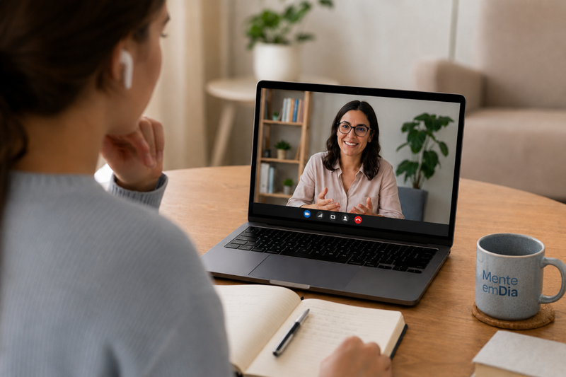 Sessão de terapia online por videochamada segura